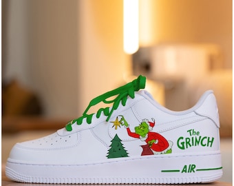 Custom Christmas Grinch Super Air Force 1 Shoes,HandPainted Xmas Festival Super AF1 Sneakers,The Super Air Force 1,Customize AF1s,Birthday