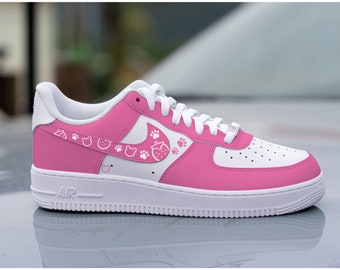 Custom Strawberry Bear Air Force 1, HandPainted Pink Paw Custom AF1 Sneakers, The Air Force 1, Customize AF1s Birthday Gift