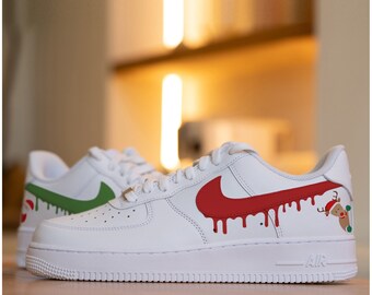 Custom Christmas Santa Claus Super Air Force 1 Shoes, HandPainted Xmas Festival Super AF1 Sneakers, The Super Air Force 1, Customize AF1s