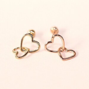 14K Solid Gold Heart Ring Drop Cartilage Helix Inner conch sung tragus Screw Back Earring 20G
