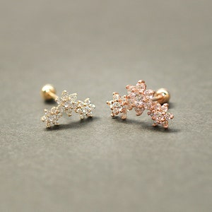 14K Solid Gold Garland Flower Cartilage Helix Inner conch sung tragus Screw Back Earring 20G