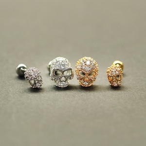 Skull Cubic  brass stainless steel labret barbell cartilage inner conch snug helix 18G 16G