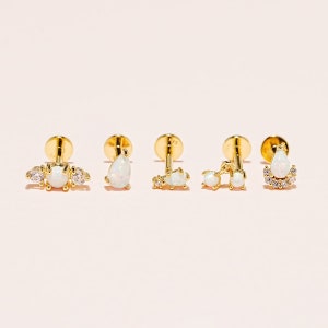 925 silver Internally Threaded Labret Opal Collection, Cartilage, Helix, Tragus, Stud, Flat back labret, 18G