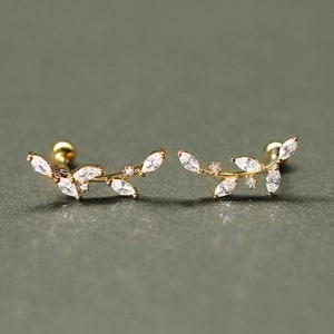 Clous d'oreilles Labret avec haltères cubiques Long Leaf, cartilage conque ajusté 18G 16G