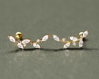 Long Leaf cubic barbell Labret stud earring cartilage conch snug 18G 16G