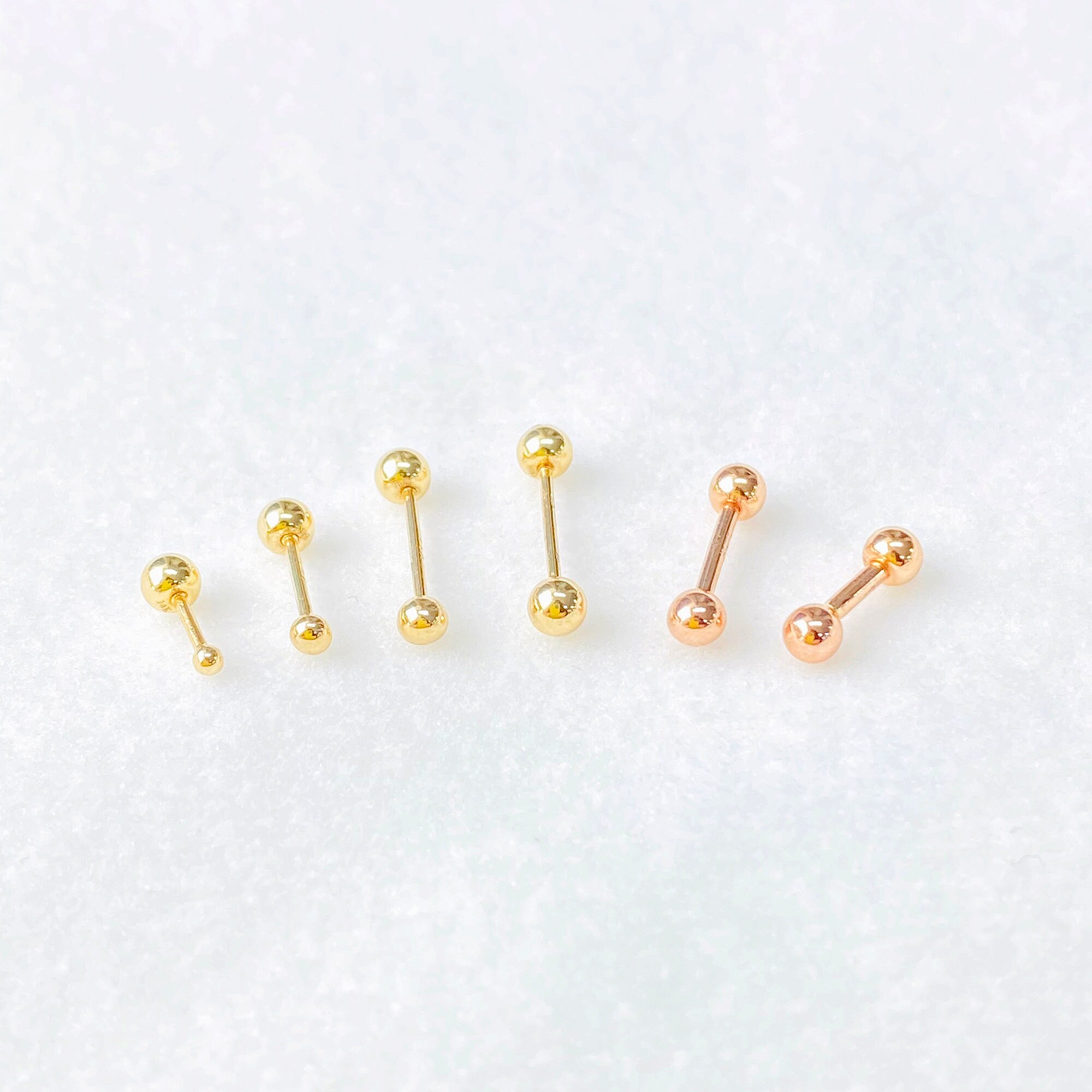 14K Solid Gold Stud Earrings, Ball Stud, Ball Piercing, Ball