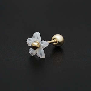 14K Solid Gold White Flower Stud Earring Cartilage Helix Inner conch sung tragus Screw Back Earring 20G