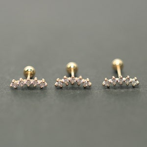 14K Solid Gold Curved Cubic Bar Cartilage Helix Inner conch sung tragus Screw Back Earring 20G