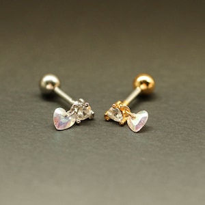 Dangle Heart brass stainless steel labret barbell cartilage inner conch snug helix 18G 16G