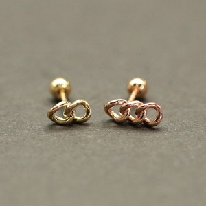 14K Solid Gold knotted chain Cartilage Helix Inner conch sung tragus Screw Back Earring 20G
