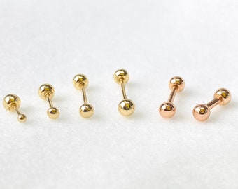 14K Solid Gold Stud earrings, ball stud, ball piercing, ball earring, 585 gold, Earring, Gold earring, Cartilage, Tragus, 20G18G16G