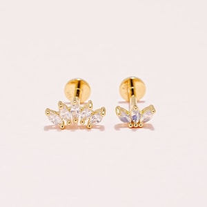 925 silver Internally Threaded Labret Crown, Cartilage, Helix, Tragus, Stud, Flat back labret, 18G
