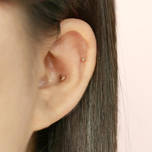 14K Solid Gold Tiny Heart Pea Cartilage Helix Inner conch sung tragus Screw Back Earring 20G