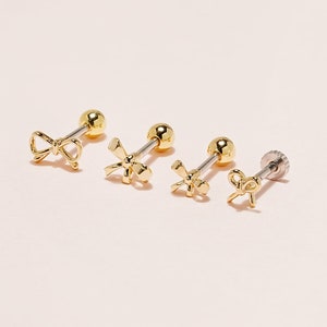 Clous d'oreilles Labret avec haltères, collection Dainty Ribbon, cartilage conque ajusté 18G 16G