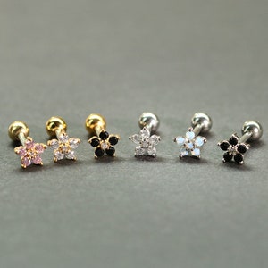 Colorful flower brass stainless steal labret barbell banana barbell cartilage inner conch snug helix 18G 16G