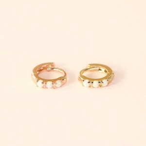14K Solid Gold Mini Opal Cartilage Helix Inner conch sung tragus Huggie Hoop Earring 20G