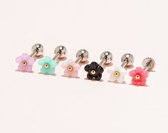 Pastel Flower Piercing, Surgical Steel 16G, Cartilage, Helix, Conch, Tragus, Lobe Barbell Piercing