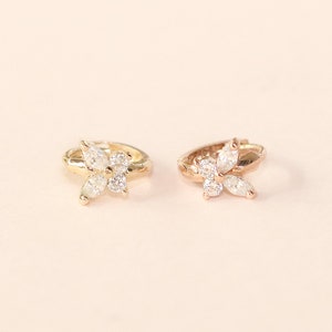 14K Solid Gold Mini Cubic Butterfly Cartilage Helix Inner conch sung tragus Huggie Hoop Earring 20G