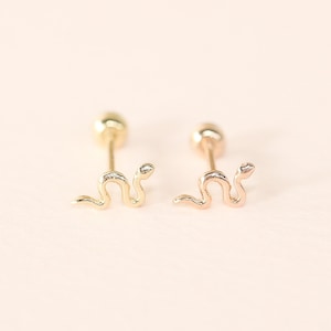 14K Solid Gold Dainty Snake Cartilage Helix Inner conch sung tragus Screw Back Earring 20G