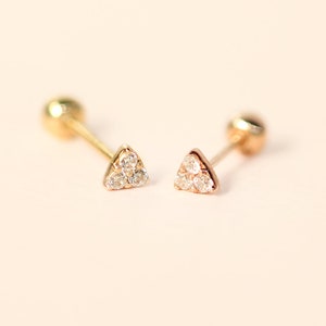 14K Solid Gold Tiny Triangle Cartilage Helix Inner conch sung tragus Screw Back Earring 20G