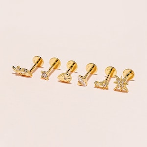 925 silver Internally Threaded Labret Best Selling Collection, Cartilage, Helix, Tragus, Stud, Flat back labret, 18G