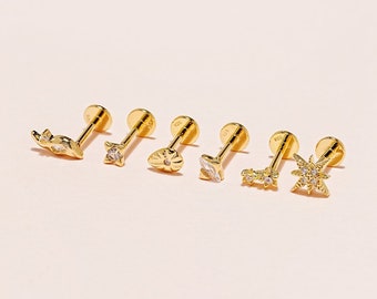 925 silver Internally Threaded Labret Best Selling Collection, Cartilage, Helix, Tragus, Stud, Flat back labret, 18G
