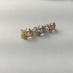 925 Silver Ear cuff, Wrap earring, No piercing, 925 sterling silver, Flower, Conch, Outer conch, Helix, Cartilage, Cubic zirconia