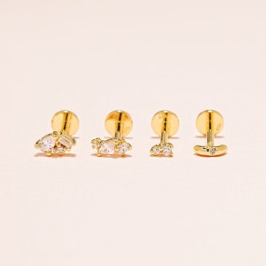 925 silver Internally Threaded Labret Tiny Cubic, Cartilage, Helix, Tragus, Stud, Flat back labret, 18G
