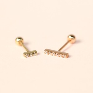 14K Solid Gold Cubic Cartilage Helix Inner conch sung tragus Screw Back Earring 20G