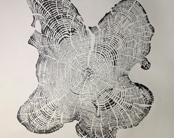 Hand Pressed Tree Ring Art Print, Cedar Tree from Drummond Island, Michigan. Relief Print.