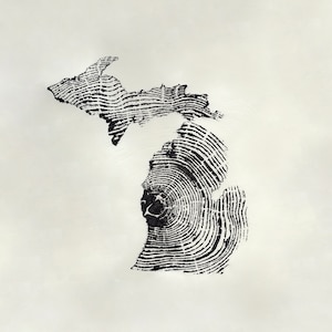 Hand Pressed Cedar Tree Ring Print, Relief Print, Lower and Upper Peninsula of Michigan