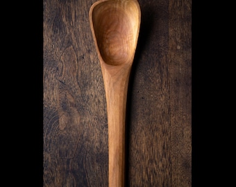 Large hand carved wooden spoon - black cherry