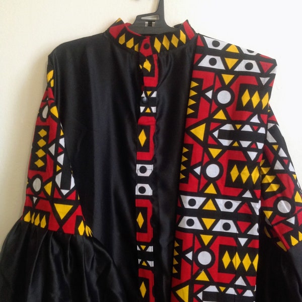 Robe style Africain en wax et satin