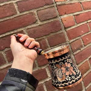 Turkish Traditional Hand Hammered Stove Top Copper Coffee Pot, Greek Ibrik Cezve