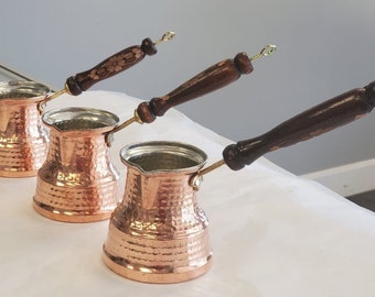 Copper Turkish Greek Arabic Engraved Coffee Pot Stovetop Coffee Maker Cezve Ibrik Briki with Wooden Handle ,coffeepot