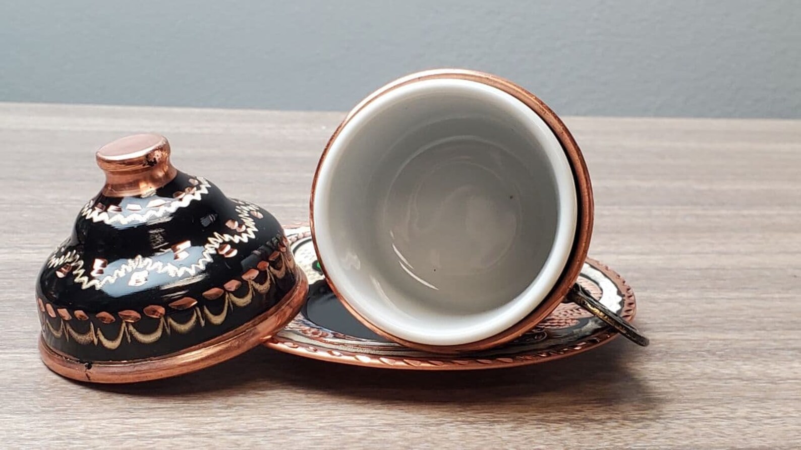 Copper Turkish Coffee Cup with Saucer and Lid Etsy