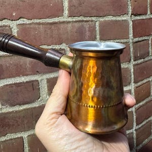 Handmade Copper Turkish Coffee Pot – Hand Hammered Cezve Ibrik with Wooden Handle Stovetop Coffee 3 colors available