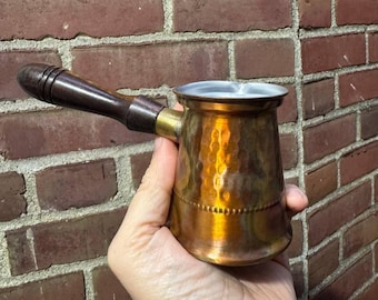 Hand Hammered Copper Turkish Coffee Pot – 10 oz Ibrik Cezve with Wooden Handle