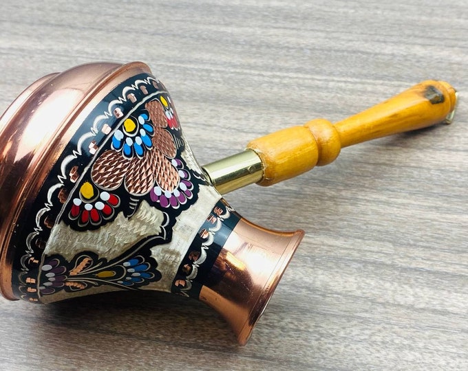 Handmade Copper Coffee Pot, Russian Coffee Pot, Copper Jazve Makers, Wooden Handle, Russian Shape Copper Coffee Pot