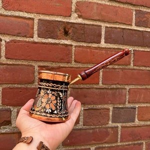 Turkish Traditional Hand Hammered Stove Top Copper Coffee Pot, Greek Ibrik Cezve