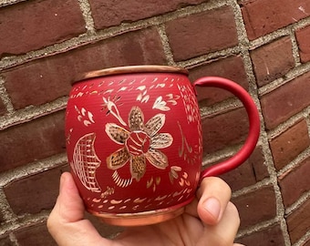 Handcrafted Red Copper Mug 16oz – 100% Pure Hammered Copper Cup, Anniversary Gift for Him & Her, Handmade Cold-Drink Mug Copper Drinkware