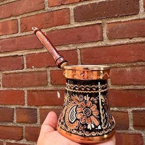 Turkish Traditional Hand Hammered Stove Top Copper Coffee Pot, Greek Ibrik Cezve