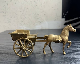 Vintage Solid Brass Horse jib carriage- horse pulling cart - old English horse ornament - horse lovers collectible