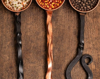 Hand Forged Spice Spoon – Rustic Metal Seasoning Scoop – Artisan Copper & Iron Kitchen Spoon Salt, Pepper, Coffee Spoon