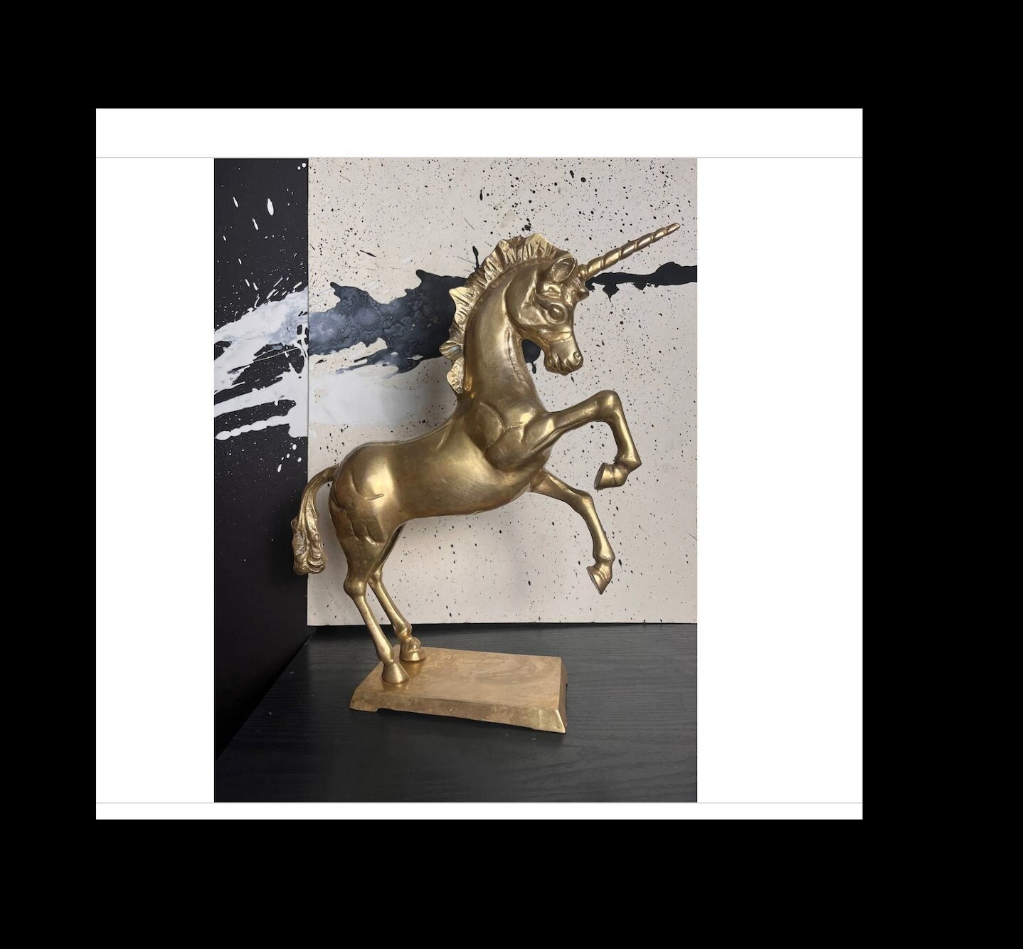 Midcentury American Modern Brass Unicorn Sculpture on Square Base gift perfect for 7th or 22nd-anniversary  1950