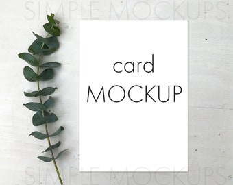 Card Mockup, 5x7 Greeting Card Mockup, Invitation Mockup, Card Mock Up Flatlay with Eucalyptus, For 5x7 and A7 Cards