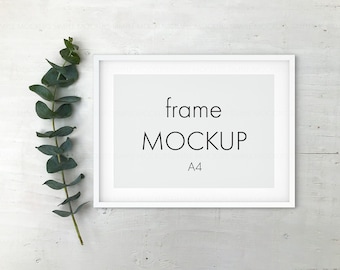 Frame Mockup, Horizontal A4 Mockup, Landscape Frame Mock Up, Frame Mockup with Mat, A4 Ratio