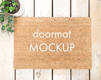 Doormat Mockup, Door Mat Mockup, Blank Doormat on Wood Floor with a Plant, JPEG and PNG - Add Your Designs onto this Coir Doormat Mock Up