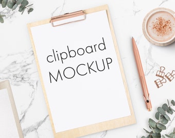 Clipboard MockUp, Clipboard Mock Up, Flatlay Background, Planner Mockup, PSD Smart Object, PNG, JPEG, Rose Gold Accents - Mockup Clipboard