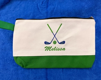 Golf Makeup Bag embroidered personalized 10.2”L x 5.5”Wx 2.1”D medium size - golf outing - team - group -league - gift